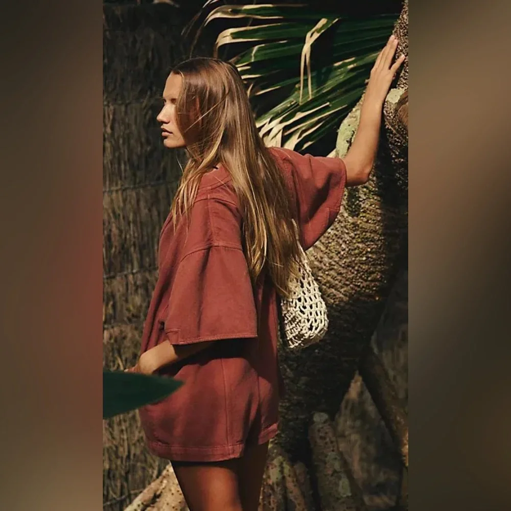 Free People Rust Red Short Sleeve Romper